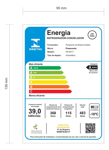 Geladeira Nr-bt71pv4xb Duplex Frost Free 483l Panasonic 220v Aço Escovado
