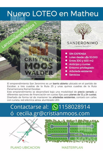 Terrenos En Barrio San Jeronimo- Matheu- Cristian Moswalder Negocios Inmobiliarios