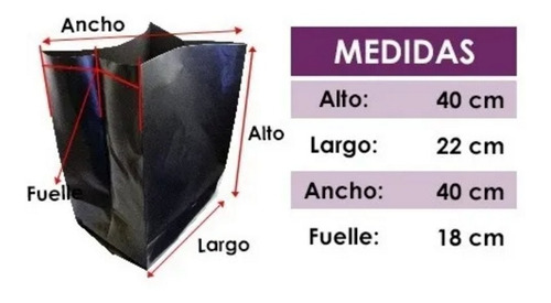Imagen 2 de 2 de 3 Kilos D Bolsa Para Cultivo De 40x40 Fuelle Negro Cal. 600