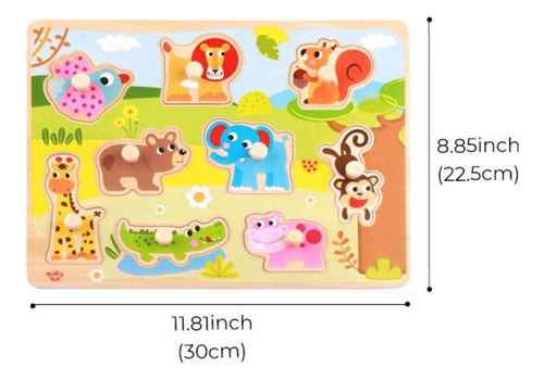 Juego de aperitivos de madera con animales de safari en el bosque, 9 piezas, Tooky Tooky Toy, color verde