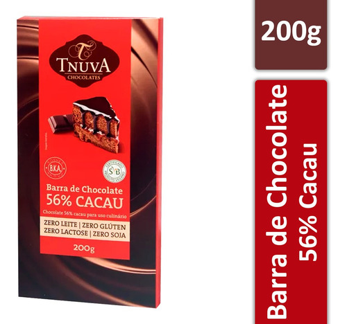 Barra Chocolate Meio Amargo 56% Cacau Sem GlĂșten Tnuva 200g