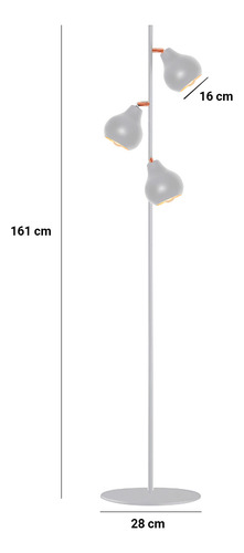 Lampara De Pie Moderna 3 Luces Orientable Living Apto E27 Estructura Blanco Pantalla Blanco/cobre
