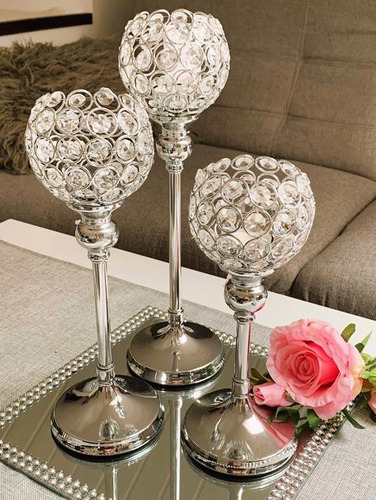 . Candelabros Centro Mesa Boda Elegantes Cristal Portavelas