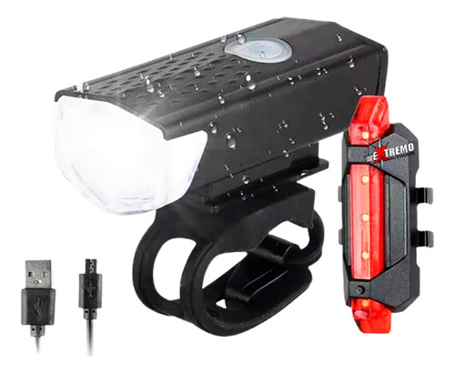  Luz Bici Foco Linterna Frontal + Trasera Recargables Usb