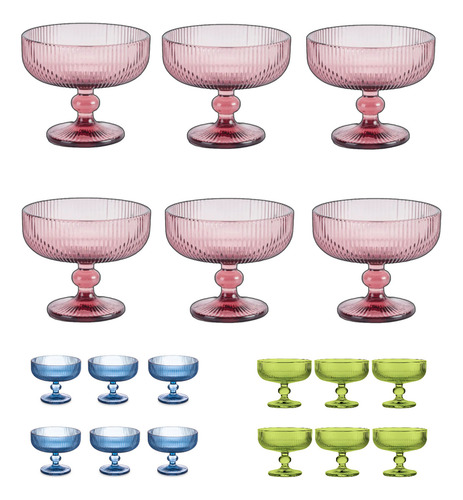 Jogo 6 Taça Sobremesa Vidro Grosso Sorvete Canelada 310ml Cor Rosa