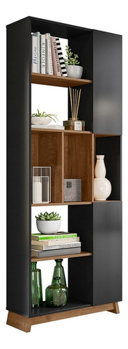 Librería Drumond Matte Black/Madero Canela con 2 puertas