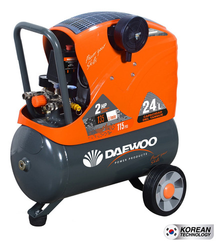 Compresor De Aire Eléctrico Daewoo Daac24dn 24l 2hp 2850rpm Color Negro/Naranja Fase eléctrica Monofásica Frecuencia 50Hz