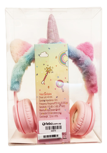 Auriculares Unicornio Con Pompon Infantil Arcoiris Rosado