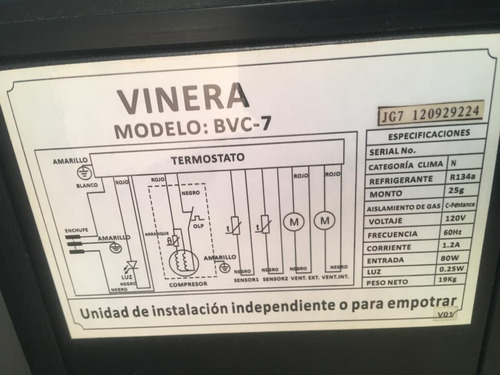 Vinera Compresor 7 Botellas Empotrable Lujo Bvc-7