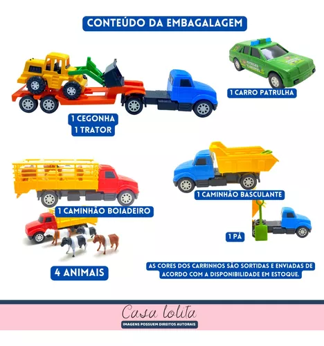 Kit 9 Brinquedo Carrinho Bombeiro Trator Caminhão Menino