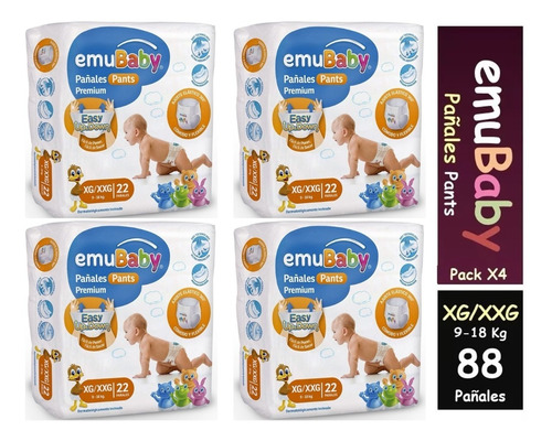 4pack Pañales Emubaby Pants Premium Pull Up Talla Xg 22unid
