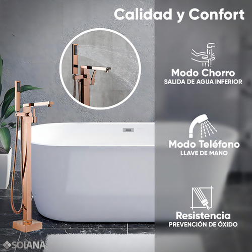 Solana Kit Tina de Baño Ovalada de Acrílico Slim 170x80x60 Cm + Grifo Independiente Monomando Gold Rose / Acrílico Solido Blanco de Alto Brillo Para Cuarto de Baño