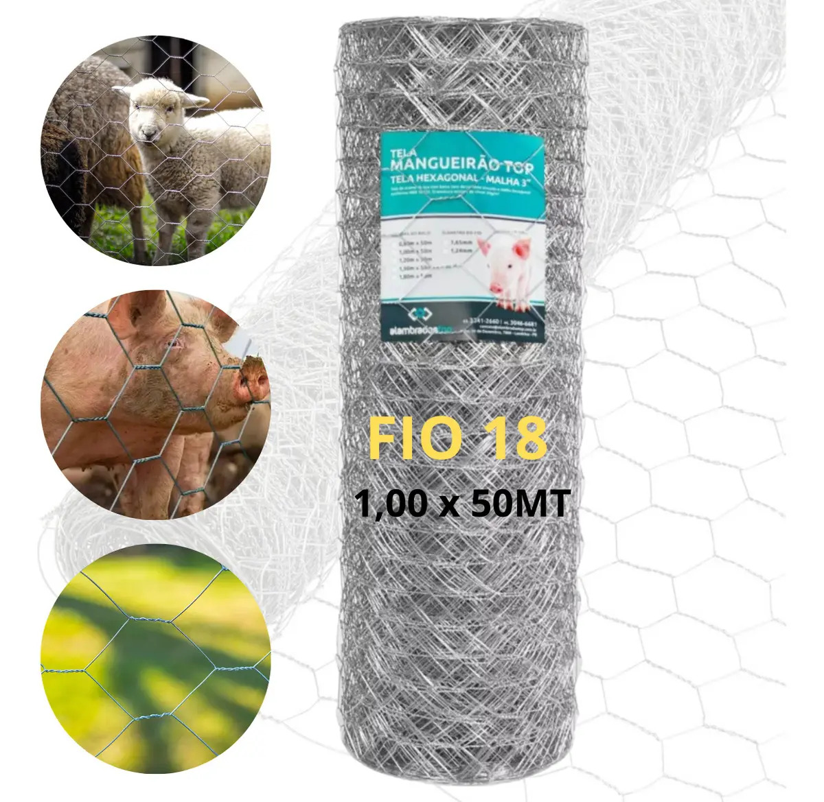 Tela Mangueirão 1,00x50 M Fio 18 Galvanizada Porcos Viveiro Alambrados