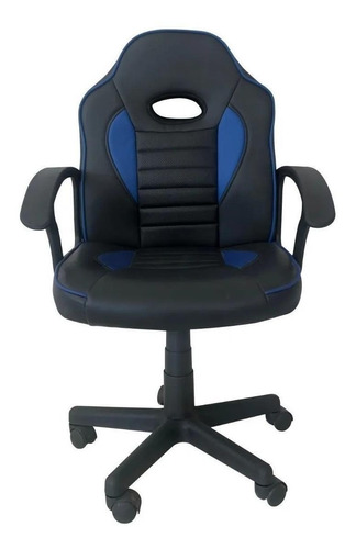 Imagen 1 de 4 de Silla de escritorio Tedge 435878 gamer ergonómica  negra y azul con tapizado de cuero sintético