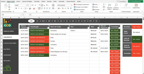Planilha De Fluxo De Caixa Com Dashboard Em Excel