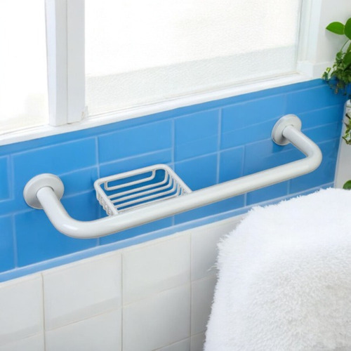 Barral Agarradera Pasamano Ducha Seguridad C/jabonera Blanco