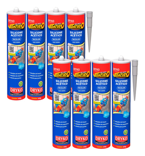 Melhor Silicone Incolor Forte Adesão Multiuso Kit 8un