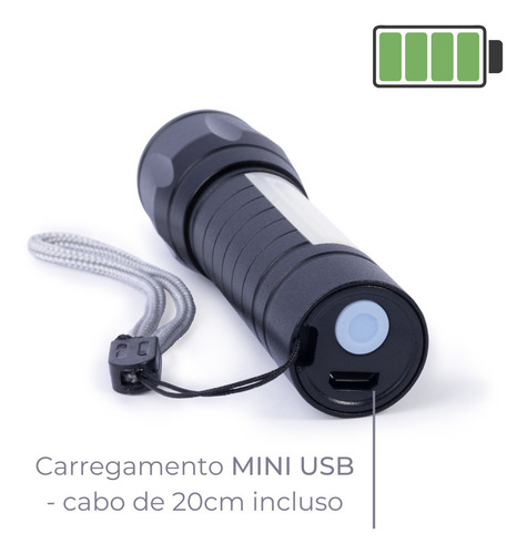Imagem 3 de 6 de Mini Lanterna Recarregável Militar Potente 3 Modos De Luz