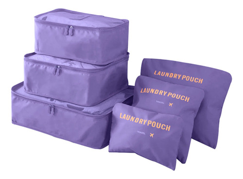 Bolsas Viaje Organizadores 6pzs Almacenamiento Impermeables Color Violeta Liso