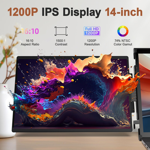 Oiiwak Monitor Portátil De 14 Pulgadas Para La Pantalla De 1