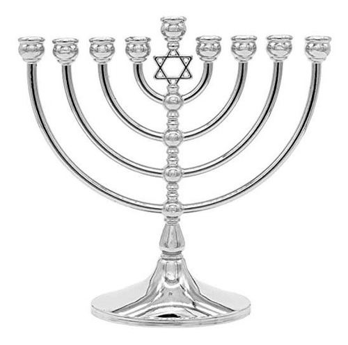 Menorá De Hanukkah Con Acabado De Aluminio Pulido De Estrel