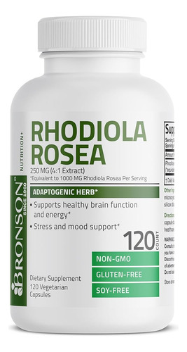 Rhodiola Rosea 1000mg (120 Cápsulas) Bronson Sabor Sin Sabor