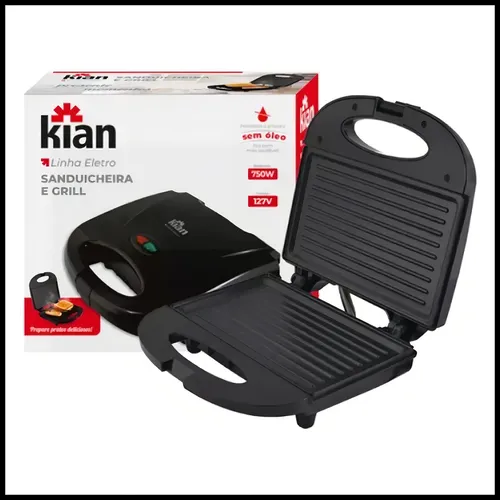 Sanduicheira Grill 2 Em 1 Kian Preta Elétrica 750w Cor Preto