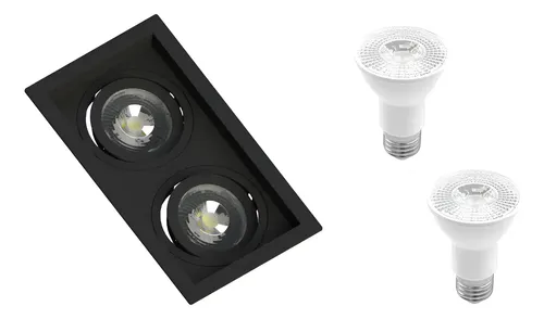 Spot Embutir Par20 Duplo Recuado Save Energy + Lâmpada 7w 127/220v Preto Branco-quente