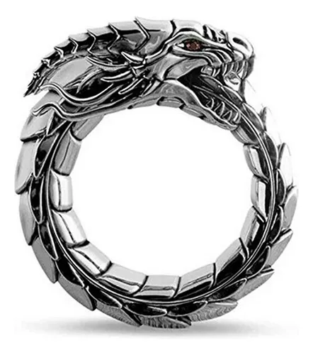 Anillo Serpiente Ouroboros 3d Plata Acero Inoxidable Diamant