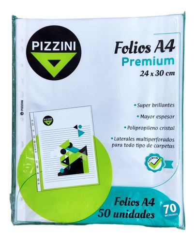 Folios Pizzini A4 70 Micrones Pack Por 50 Unidades