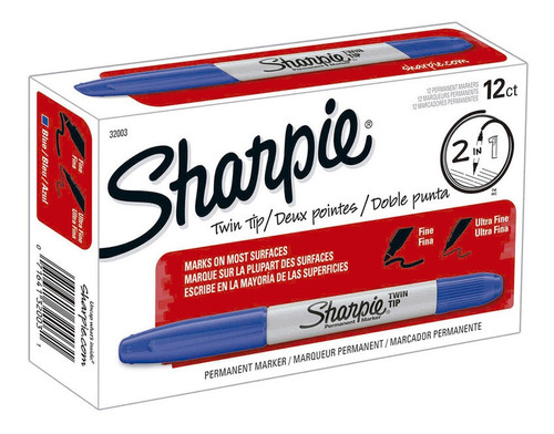 Sharpie:caja Mp Doble Punta Fina Y Ul.fina Azul