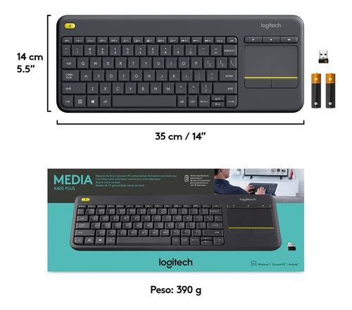 Teclado Inalámbrico Logitech K400 Plus Negro Idioma Español