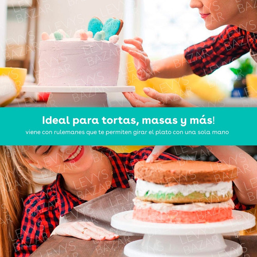Imagen 2 de 9 de Plato Giratorio Base Pie 28cm Plastico Torta Reposteria