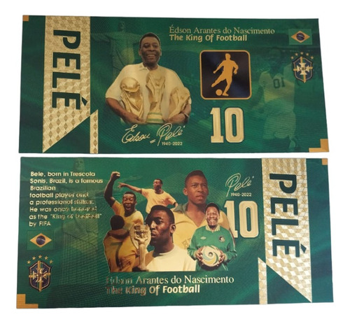 Billete Premium Foil Oro Futbol Souvenir Pele 10 Reales 04