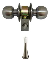 Comprar Cerradura Alcoba Pomo + Tope Tranca Resorte Plateado