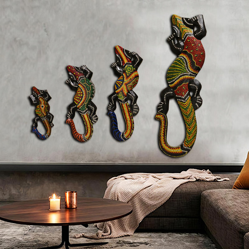 2 Escultura De Gecko Multicolor Decoración De Pared 10cm