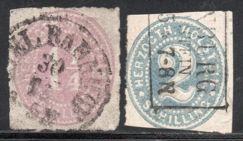 Schleswig-holstein (alemania) 2 Sellos Cifras Años 1865-66 