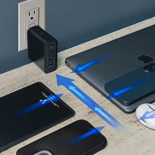 Cargador de Pared Vorago AU-600, 100W, 5 Puertos (3 USB-C y 2 USB-A), Carga Rápida PD 3.0 y QC 3.0, Compatible con Laptop, iPhone, Samsung, MacBook, Tablet, Ideal para Viaje, Oficina y Hogar