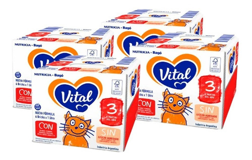 Vital 3 Leche Maternizada Liquida Brick 1 Litro Pack X 24un