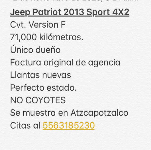 Patriot Jeep 2013 (72,000 Km)