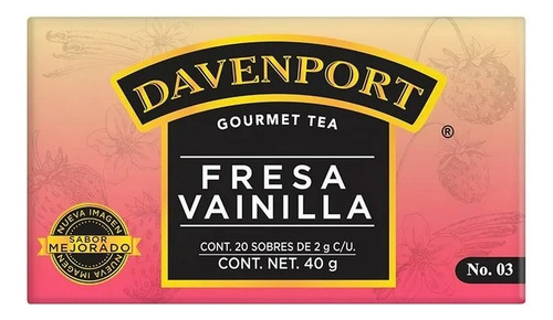 4 Pza Té Gourmet Davenport Fresa-vainilla 20 Sobres De 2 G C