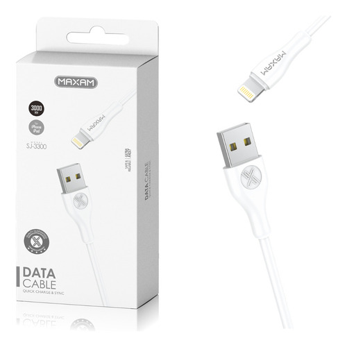 Cable Maxam 3m Para iPhone 7 8 Se Xr 11 12 13 14 15 Pro Max Color Blanco