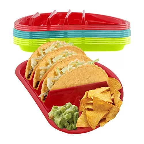 MT Products Plato desechable para tacos con 3 compartimentos hecho de  material de fibra de pulpa que mantiene tus tacos en posición vertical (15