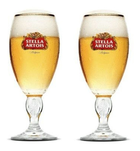 2 Taça Copo Cálice Stella Artois Litografada Cerveja 250ml Cor Transparente Com A Borda Dourada