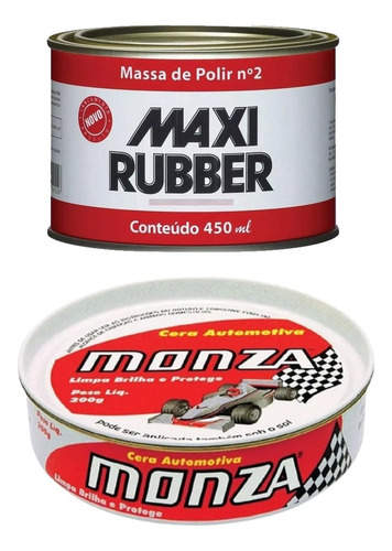 Kit Massa De Polir Nº2 490g Maxi Rubber+ Cera Monza 200g