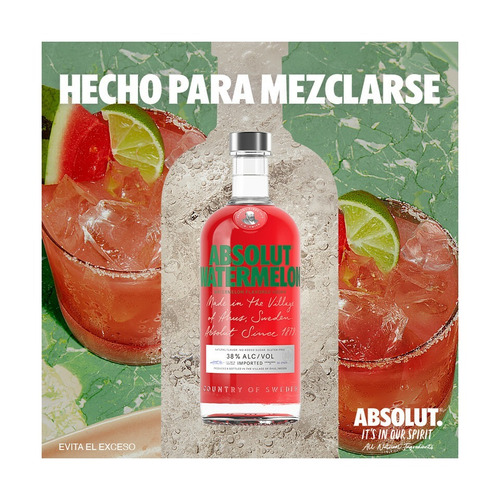 Imagen 2 de 6 de Absolut Watermelon Vodka 750ml Sabor Natural 30% Alcohol Sabor Sandía