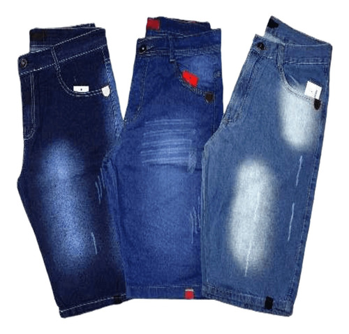 Imagem 1 de 10 de Kit 10 Bermudas Shorts Masculina Jeans Slim Com Lycra