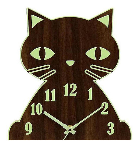 Reloj De Pared De Gato Luminoso Números De Luz De Noche