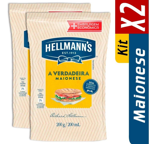 Kit Com 2 Maioneses Hellmanns Sache 200g Embalagem Economica