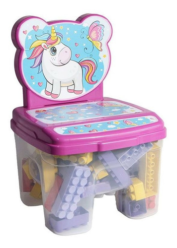 Imagem 1 de 2 de Cadeira Infantil Kids Brinquedo 48 Blocos Montar Unicornio